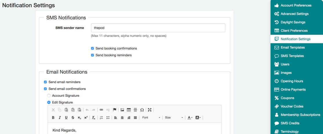 Custom email templates for booking notifications